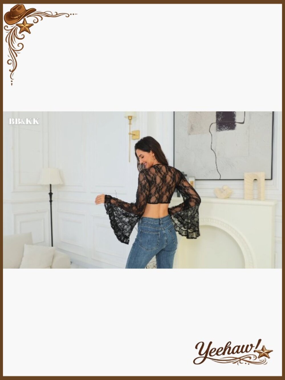 Flow Lace Bell Sleeve Crop Boho Blouse Festival Hippie Top - Picture 7 of 7
